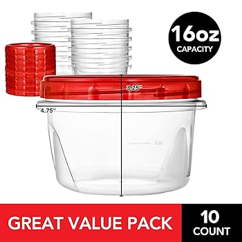 Amazon.com: 16oz Plastic Containers with Red Twist Top Lids